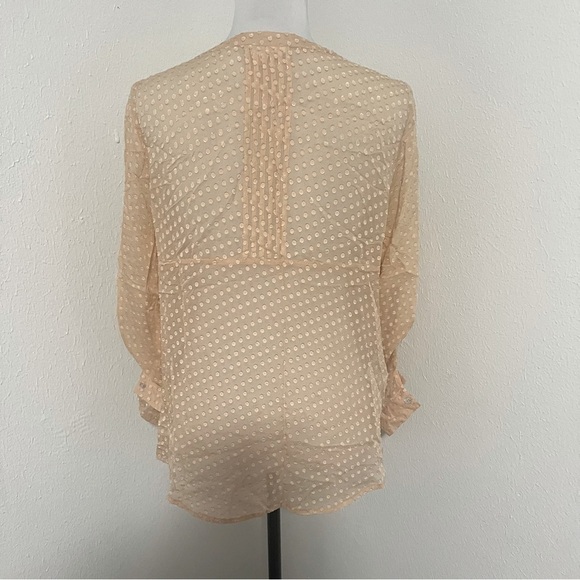Vintage Anthropologie Meadow Rue Peach Medium Long Sleeve Button Blouse 75% Silk - Picture 5 of 9